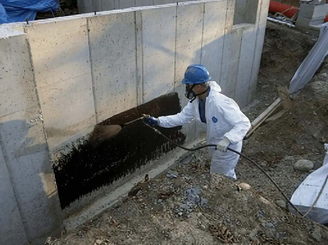 Professional waterproofing the exterior walls of the basement in New Orleans, LA